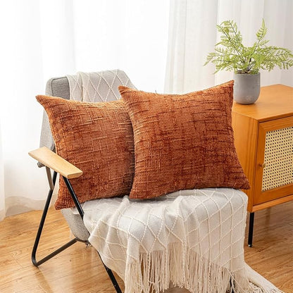 Decorative Throw Pillow Covers 22x22 Inch Set of 2, Soft Solid Farmhouse Chenille Couch Pillows, Spring Pillow Covers for Couch Sofa Bed Living Room Home Decor Pillowcase, Rust