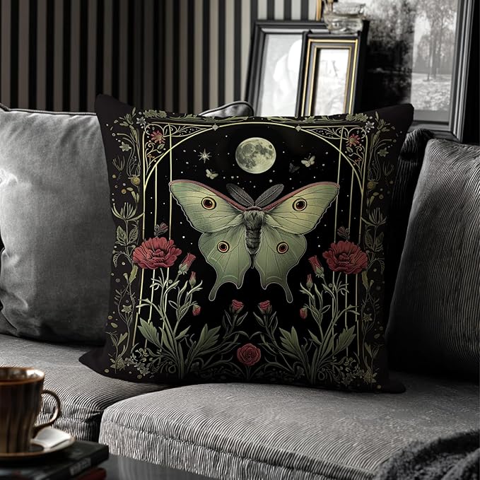 Vintage Floral Throw Pillow Covers, Vintage Flower Pattern Double Sided Cushion Cover, Indoor and Outdoor Home Art Decor Pillowcase for Sofa or Bedroom Decor 18x18inches (Green Butterfly, 18x18inches)