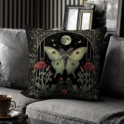 Vintage Floral Throw Pillow Covers, Vintage Flower Pattern Double Sided Cushion Cover, Indoor and Outdoor Home Art Decor Pillowcase for Sofa or Bedroom Decor 18x18inches (Green Butterfly, 18x18inches)