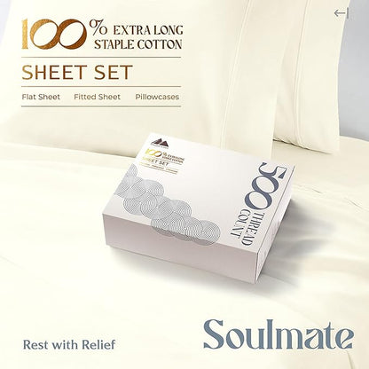 Mayfair Linen 100% Cotton Bed Sheets Twin Sheet Set - 500 Thread Count Sheets Twin Size 3 PC Set (Ivory), Soft, Cooling, Hotel-Quality 16" Deep Pocket Sateen Weave Cotton Bedsheet for Dorm Room
