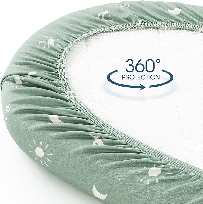 GRSSDER Stretchy Ultra Soft Fitted Bassinet Sheet Set 2 Pack, Breathable and Universal Fit for Bassinets Baby Cradle Moses Basket Oval Rectangle Mattress Safe and Snug