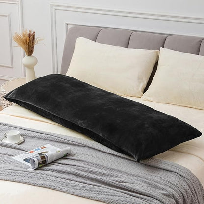 BEDELITE Body Pillow Cover with Zipper Closure, Super Soft and Cozy Fuzzy Fleece Pillowcase 20 x 54 Inches, Luxury Fluffy Plush Long Body Pillow Pillowcase for All Seasons(Black)