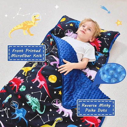 Toddler Nap Mat with Pillow and Blanket, Extra Large Rolled Napping Mats,Slumber Bags for Boys Girls,Kids Sleeping Bag for Daycare, Preschool Travel Camping