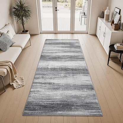 PADOOR Modern Abstract Runner Rug - 2x8 Washable Hallway Rugs, Ultra Soft Non-Slip Low Pile Floor Rugs for Hallway Entryway Kitchen Bedroom Bedside Laundry Room Black