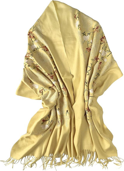 Urban CoCo Women's Embroidered Tassel Long Shawl Oversize Scarf Wraps for Women