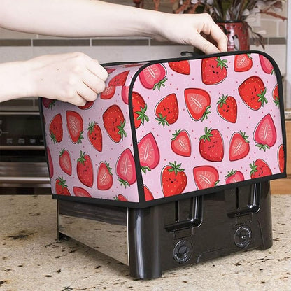 Pink Strawberry Kawaii Fruit 4 Slice Toaster Cover, Waterproof Toaster Dust Cover Bread Maker Protective Cover For Small Kitchen Appliance Dining Room Table Home Decor Gifts