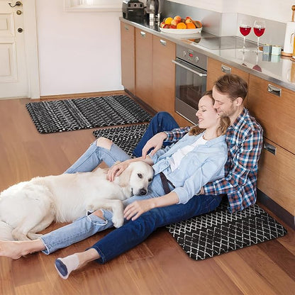 KIMODE Anti Fatigue Kitchen Mats for Floor 2 Piece, Cushioned Farmhouse Kitchen Rugs, Memory Foam Kitchen Floor Mats, Standing Desk Mats for Laundry Office Sink Black 20"x47"+20"x32"