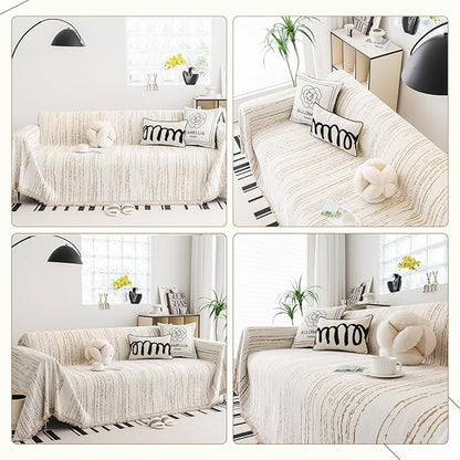 Chenille Couch Cover Pet Friendly, Sofa Cover Washable, Reversible Sofa Slipcover for Sectional Sofa, Loveseat, 2 or 3 Cushion Couch, Corner Sofa, Futon Cover (71" X 102", Khaki)