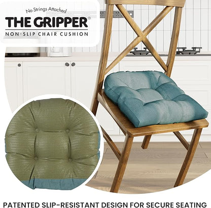 Klear Vu Gripper Overstuffed Universal Non-Slip Dining Chair Cushions for Kitchen Decor or Office Use, U-Shaped Skid-Proof Seat Pad, 17x17 Inches, 2 Count (Pack of 1), Linear Marine Blue