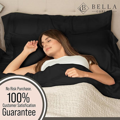 Bella Coterie Luxury Bamboo Viscose Queen Size Sheet Set | 100% Organically Grown | Ultra Soft | Cooling for Hot Sleepers | 18" Deep Pocket [Black]