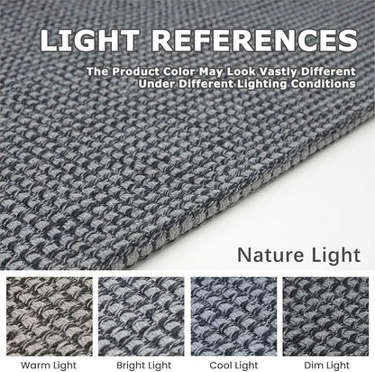 KOZYFLY Washable Area Rug 5x7 ft Rubber Backed Non Slip Rugs for Living Room Braided Cotton Bedroom Rug Woven Office Rugs Indoor Floor Carpets for Dining Bedroom Living Room, Grey/Dark Grey