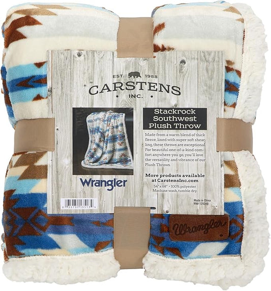 CARSTENS, INC. Wrangler Ultra Premium Super Soft Plush Sherpa Fleece Oversized Throw Blanket 54" x 68", Stack Rock