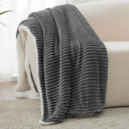 Sherpa Blanket Throw - Soft Cozy Fleece, Warm for Winter, Reversible for Sofa, Grey, 50 x 60 Inches