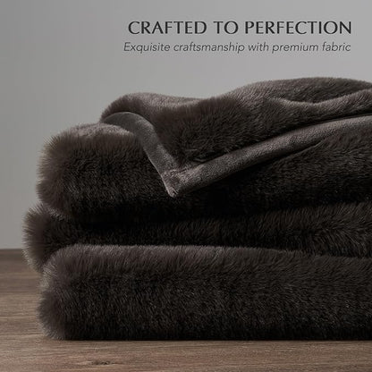 EVERGRACEHOME Ultra Soft Luxury Fluffy Mink Faux Fur Throw Blanket, Thick Warm Fall Winter Blankets for Bed, Couch, Cozy Plush Reversible Blanket for Chair, Sofa (Dark Brown, 50"x60")