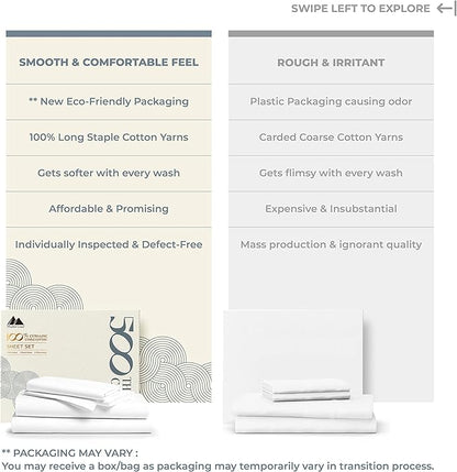 Mayfair Linen 100% Cotton Sheets King Size Bed Set - 500 Thread Count Sheets King Size 4 PC Set (White), Soft, Cooling, Hotel-Quality 16" Deep Pocket Cotton Bedsheet for Hot Sleepers
