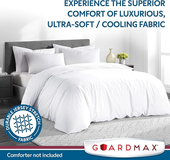 Guardmax Waterproof Duvet Cover - Jersey Fabric with Zipper Closure | Premium Quality, Bed Bug & Allergen Proof Queen (86 x 86)