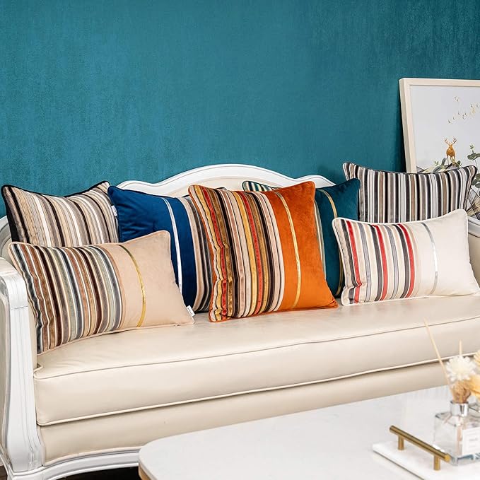 Yangest Grey Striped Patchwork Throw Pillow Cover Silver Leather Cushion Cover Zippered Pillowcase for Sofa Couch Bedroom Living Room Home Decoration,20x20 Inch