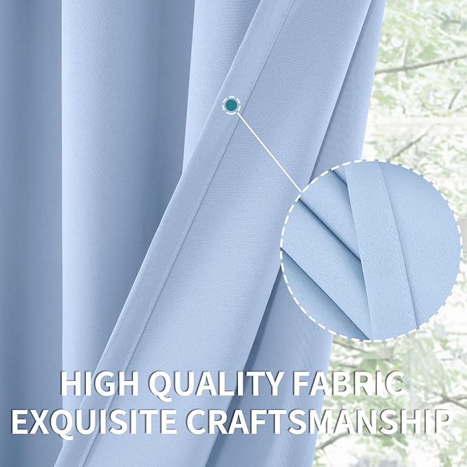 BGment Blackout Curtains 36 Inches Length for Kitchen Cafe Window - Rod Pocket Small Drapes Privacy Darkening for Bathroom Basement Rv Over Sink, 2 Panels, Baby Blue, 29 X 36 Inch