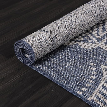 Medallion Outdoor Rug 9x12 Washable Outside Carpet for Indoor Patio Porch Waterproof Easy Cleaning Non Shedding Area Rugs Blue 9 x 12