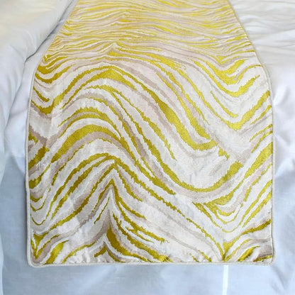 The HomeCentric King/Queen/Twin Yellow & Grey Decorative Bed Runner Twin 53"x18" Bed Runner with One Pillow Cover, Abstract Wave Pattern Bed Scarf on Jacquard Fabric - Yellow Whirls