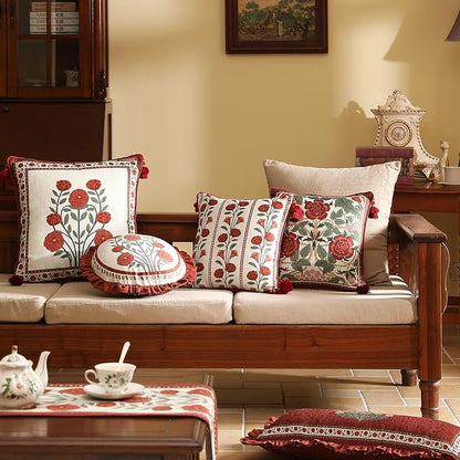 Throw Pillow Covers Pack of 2,Red Cozy Velvet with Leaves and Floral Pattern Pillowcases,Decoration Square Pillows Cushion Covers for Living Room Couch Sofa Bed Car Chair,18"x18"