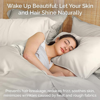 Duvet Cover Set - 100% Viscose Derived from Bamboo Duvet Cover Queen Size, 3 PC Luxury Cooling Duvet Cover for Hot Sleepers, Silky Buttery Soft Comforter Cover & 2 PC Queen Pillowcases, Ivory