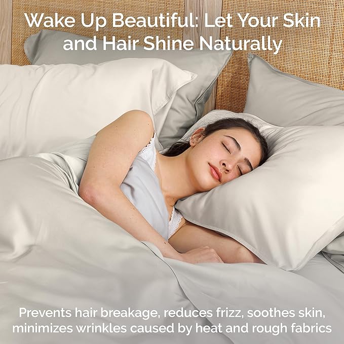 Duvet Cover Set - 100% Viscose Derived from Bamboo Duvet Cover King Size, 3 PC Luxury Cooling Duvet Cover for Hot Sleepers, Silky Buttery Soft Comforter Cover & 2 PC King Pillowcases, Ivory