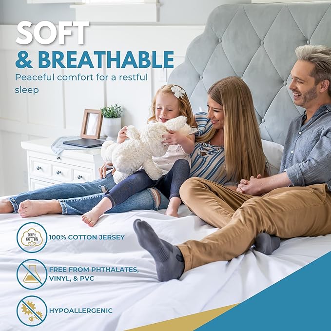 Twin XL Size 39x80” Premium Waterproof Zippered Mattress Encasement, 100% Cotton, Hypoallergenic, Six Sided Mattress Cover, Invisible Zippered, Soft Breathable up to 15" Deep - Rest Line