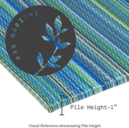 Fab Habitat Striped Non Slip Doormat - Durable, Thin - Recycled Plastic - Entryway, Front Door, Porch, Patio - Cancun Turquoise/Moss Green (24" x 36" Non-Slip)