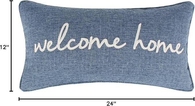 Levtex Home - Tobago - Decorative Pillow (12 x 24 in.) - Welcome Home - Blue and White