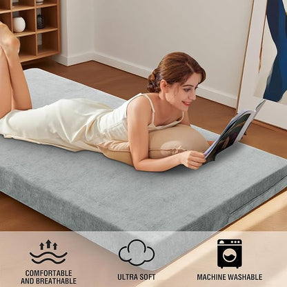H.VERSAILTEX Full Size Armless Futon Mattress Covers for Traditional Japanese Futon Mattress Soft Chenille Couch Slipcovers Floor Mats Sofa Protector Zippered Sleeper Sofa Cover,Dove
