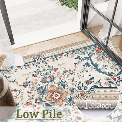 4x6 Boho Area Rug Beige Oriental Rug Non Slip Low Pile Large Carpet for Home Kitchen Living Room Bedroom Dining Room Office