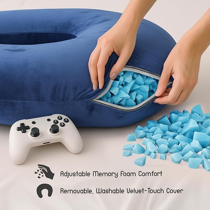 MELLO Lap Pillow for Reading – Memory Foam Gaming Pillow for Lap, Crochet, Crafting, Knitting, Elbow and Arm Support Cushion for Rest in Couch and Bed (Navy Blue, Oversized)
