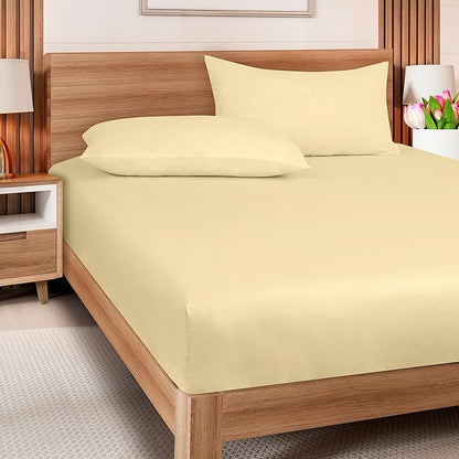 ROYALE LINENS 300 Thread Count 100% Long Staple Combed Cotton Fitted Sheet Queen - Super Soft Deep Pocket Bottom Sheet - Fitted Sheets Only - Elastic Sheets (Queen, Light Yellow)