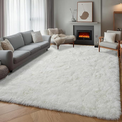 ONASAR Cream White Rugs for Living Room Bedroom, 5x8 Washable Fluffy Bedside Area Rug, Soft Plush Shaggy Indoor Floor Carpet for Nursery Kids Girls Boys Teen Dorm Home Office Decor Aesthetic