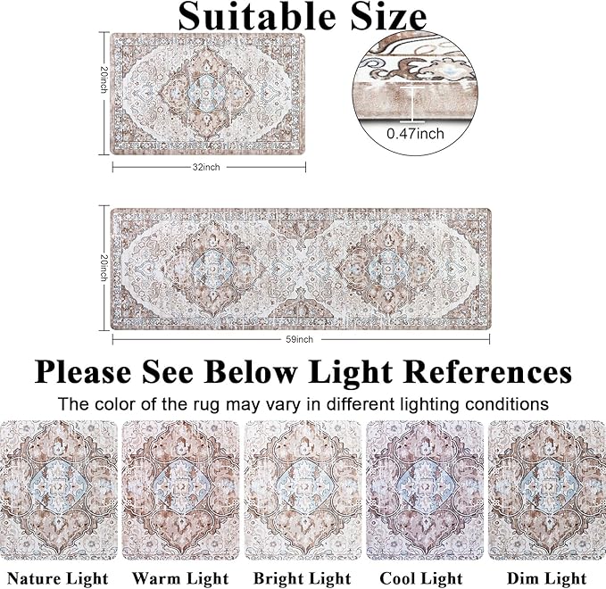 Ileading Anti Fatigue Kitchen Rugs Sets of 2 Cushioned Kitchen Mats for Floor Waterproof Kitchen Mat Set Non Slip Comfort Standing Mat for Kitchen, Office, Sink, Laundry