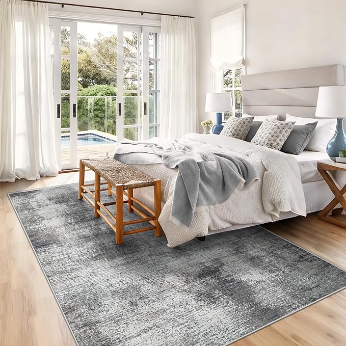 6x9 Area Rugs for Living Room: Washable Rug Modern Abstract Neutral Soft Rugs Non-Slip Low-Pile Indoor Floor Carpet for Bedroom Dining Room Kitchen (Grey, 6'x9')