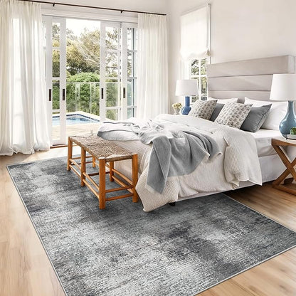 6x9 Area Rugs for Living Room: Washable Rug Modern Abstract Neutral Soft Rugs Non-Slip Low-Pile Indoor Floor Carpet for Bedroom Dining Room Kitchen (Grey, 6'x9')