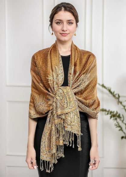 Achillea Big Paisley Pashmina Shawl Wrap for Women – Elegant Scarf for Weddings, Evening Dresses, Festivals & Daily Wear
