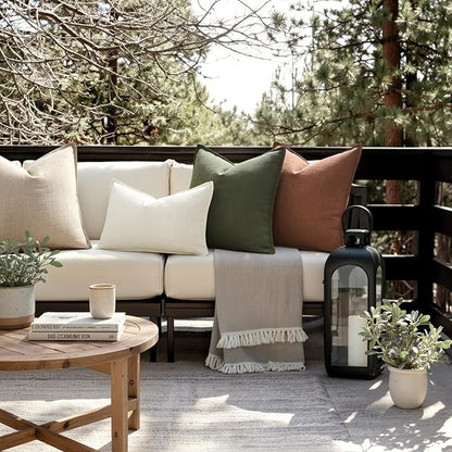 MIULEE Christmas Decorative Pillow Covers 18x18, 2 Pack Boho Farmhouse Neutral Throw Pillows for Couch, Thick Textured Modern Linen Cushion Cases Sofa Bed Living Room Home Decor, Dark Green