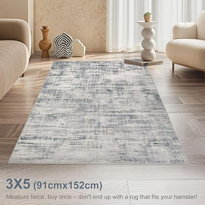 Area Rug for Living Room: 3x5 Washable Neutral Abstract Modern Soft Rugs Non Slip Indoor Floor Stain Resistant Carpet for Bedroom Dining Room Office Nursery - Gray