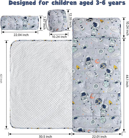 DJY Toddler Nap Mat,Kid Slumber Bag with Removable Pillow & Minky Blanket,Soft Sleeping Mat Perfect for Daycare,Preschool,Kindergarten,Travel