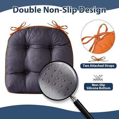 Chair Cushions for Dining Chairs, Seat Cushions for Kitchen Chairs, Indoor Seat Cushions with Ties, Tufted Foam Chair Pads, Non Slip Chair Cushions Set of 6, 15.5" x 15.5" x 4", Orange