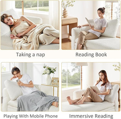VANOMi Oversized 70.47'' Chaise Lounge Chair Indoor with Storage Space, Modern Upholstered Sofa Bed with Thick Cushion and Left Armrest, Boucle Leisure Recliner for Living Room, Bedroom, Office, White
