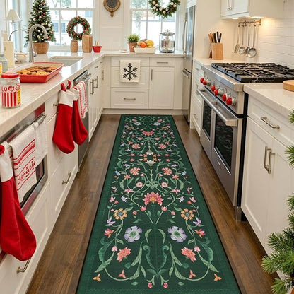 LIVEBOX Hallway Runner Rug - Boho Floral 2'6"x8 Washable Runner Rug, Non-Slip Kitchen Runners, Soft Low-Pile Non-Shedding Carpet Runners for Hallways EntryWay Bedroom Bathroom Farmhouse(2.5x8ft,Green)