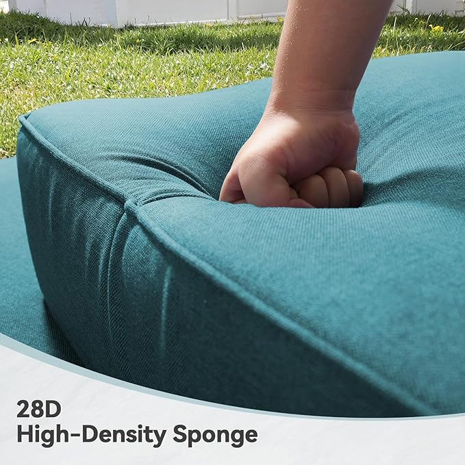 Luxury 6" Outdoor Cushions for Patio Furniture, 24x24x6" Thick Seat Cushion Set of 7, Fade Resistant Couch Chair Replacement Cushions High Density Deep Wicker Chair Cushion w/ Removable Cover, Green
