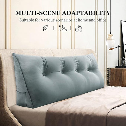 Wedge Headboard Pillow Dorm Room Reading Pillow Back Support for Sitting Up in Bed Bolster Lumbar Cushion Body Positioning Bedrest Velvet 54in Light Gray Full