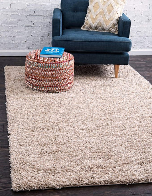 Unique Loom Solid Shag Collection Area Rug (7' 10" x 10' Rectangle, Taupe)