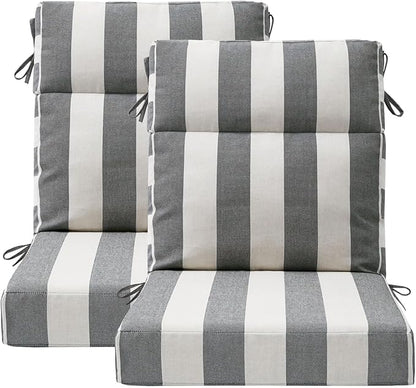Outdoor High Back Chair Cushion Seat Pads, 44 x 21 Inch Water-Repellent & Fade-Resistant Patio Furniture Cushions with Ties for Adirondack, Rocking Chairs, Gray Stripe