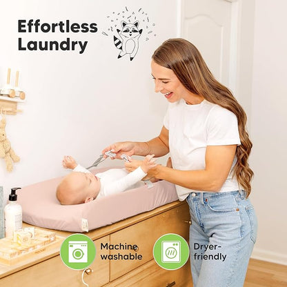 2-Pack Organic Changing Pad Covers for Girl, Boy, Neutral - 100% Cotton Changing Table Pad Cover, Soft Baby Nursery Diaper Changing Pad Sheets, Contour Changing Pads Liners, Change Pad Cover (Cameo)